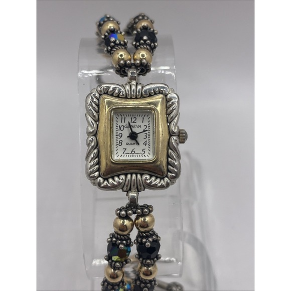 Geneva Women's Watch 23mm Silver Tone Beaded Toggle 6.5" Band- New Battery - Picture 1 of 7